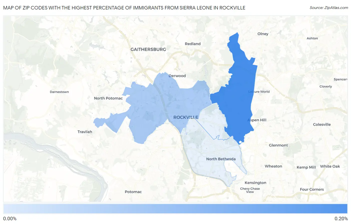 Zip Codes with the Highest Percentage of Immigrants from Sierra Leone in Rockville Map