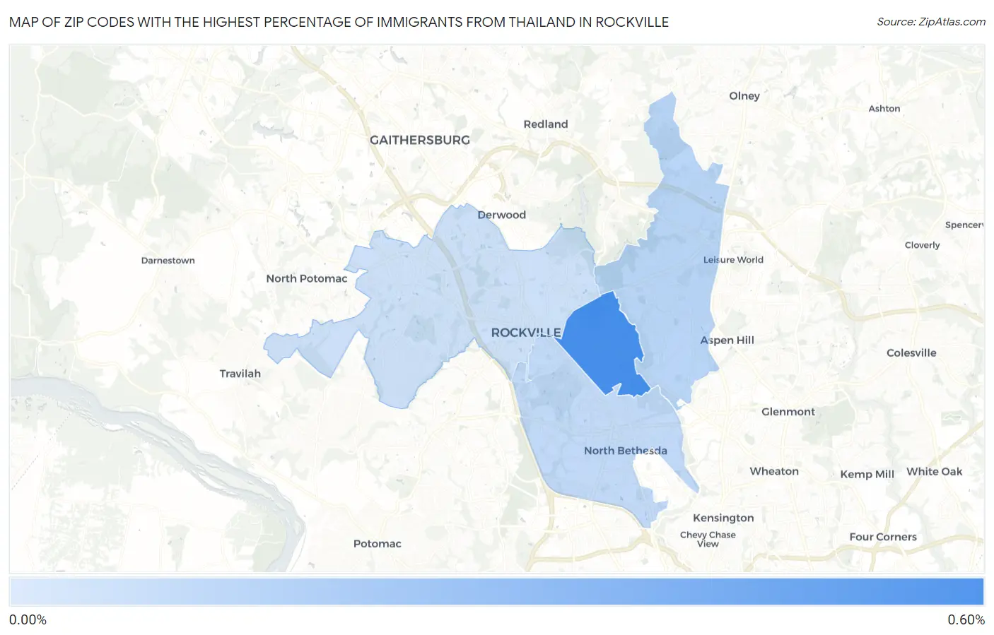 Zip Codes with the Highest Percentage of Immigrants from Thailand in Rockville Map