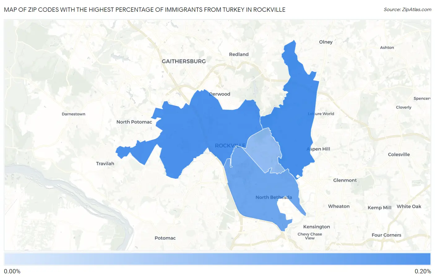 Zip Codes with the Highest Percentage of Immigrants from Turkey in Rockville Map
