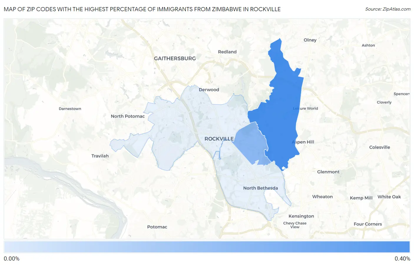 Zip Codes with the Highest Percentage of Immigrants from Zimbabwe in Rockville Map