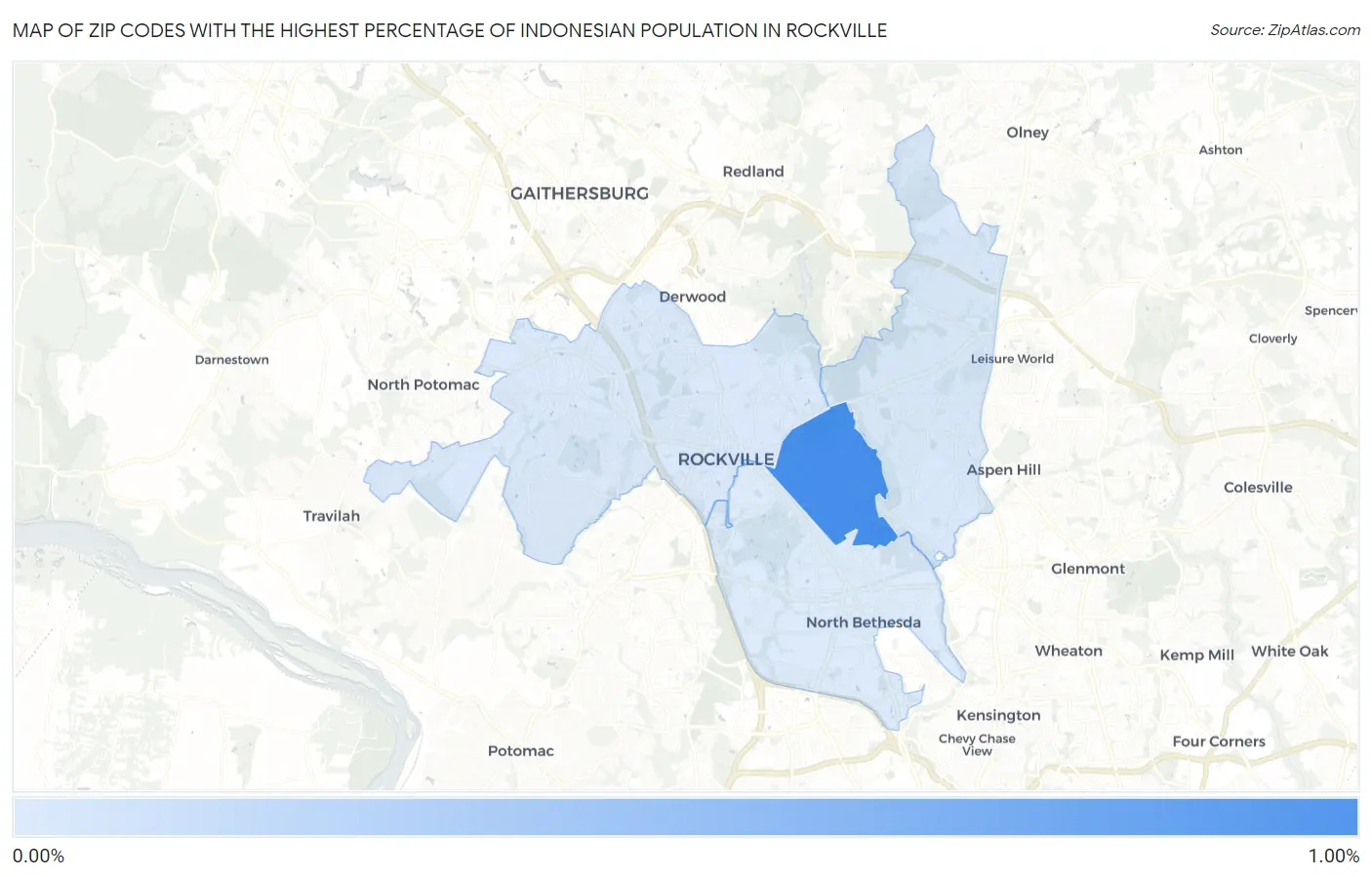 Zip Codes with the Highest Percentage of Indonesian Population in Rockville Map
