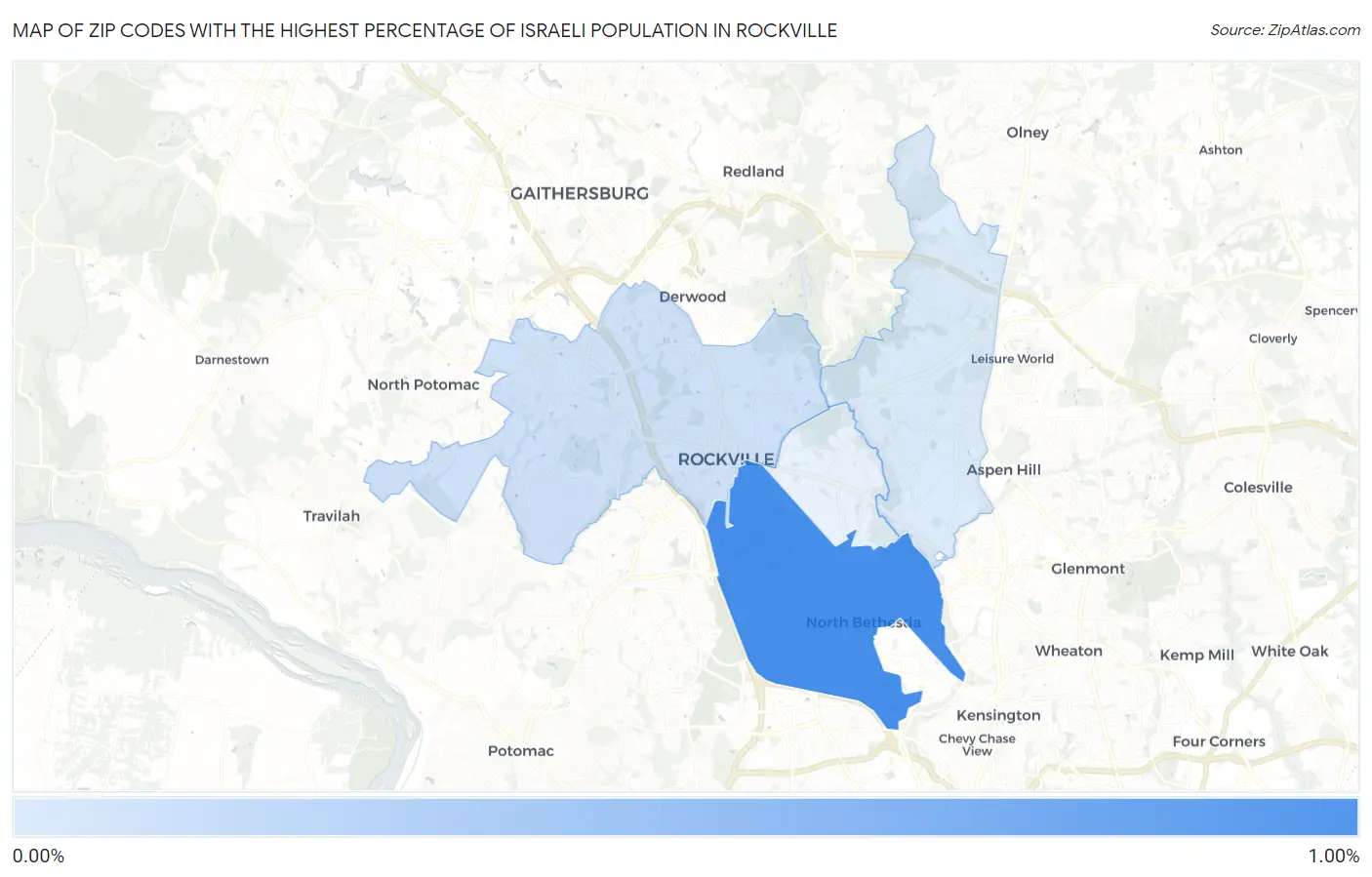Zip Codes with the Highest Percentage of Israeli Population in Rockville Map