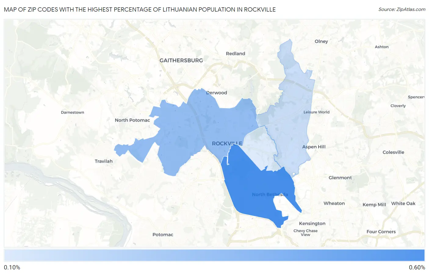 Zip Codes with the Highest Percentage of Lithuanian Population in Rockville Map