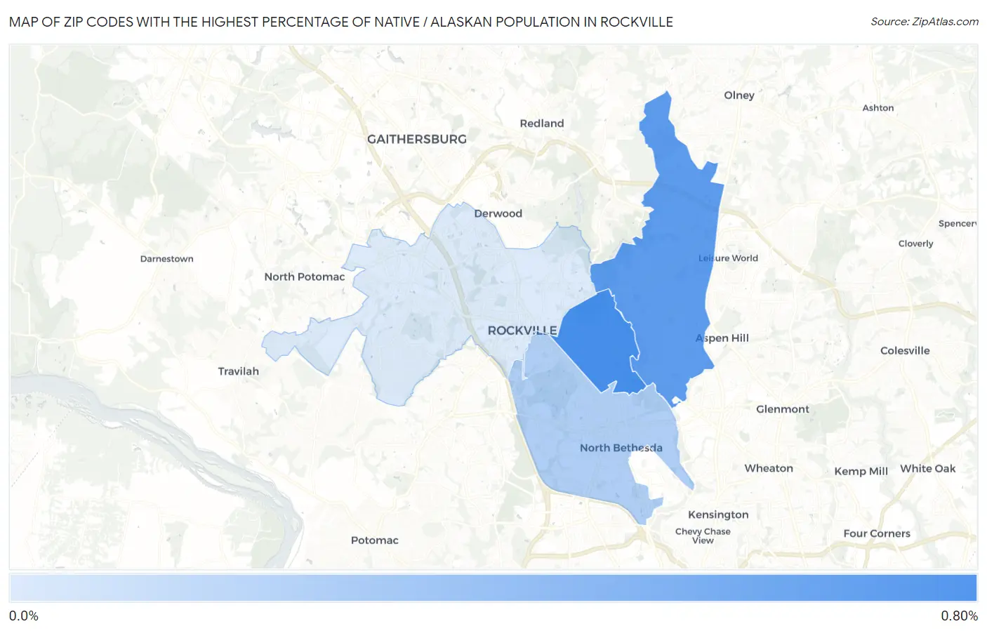 Zip Codes with the Highest Percentage of Native / Alaskan Population in Rockville Map