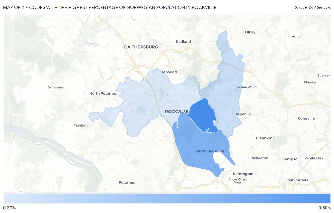 Zip Codes with the Highest Percentage of Norwegian Population in Rockville Map