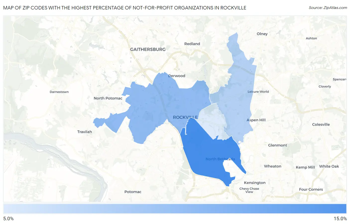 Zip Codes with the Highest Percentage of Not-for-profit Organizations in Rockville Map
