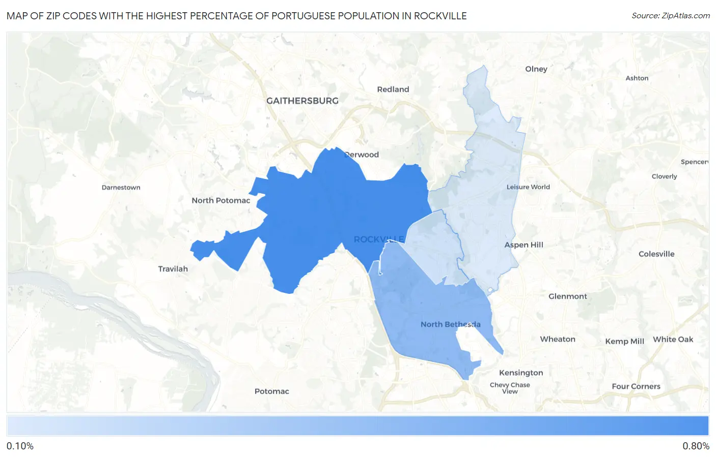 Zip Codes with the Highest Percentage of Portuguese Population in Rockville Map