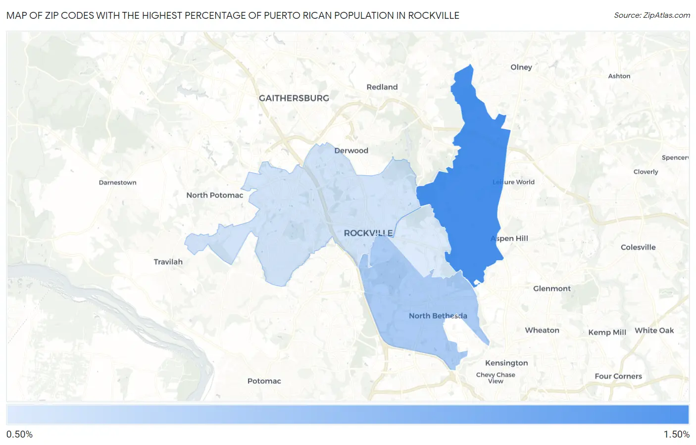 Zip Codes with the Highest Percentage of Puerto Rican Population in Rockville Map