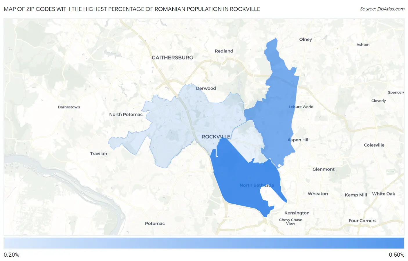 Zip Codes with the Highest Percentage of Romanian Population in Rockville Map