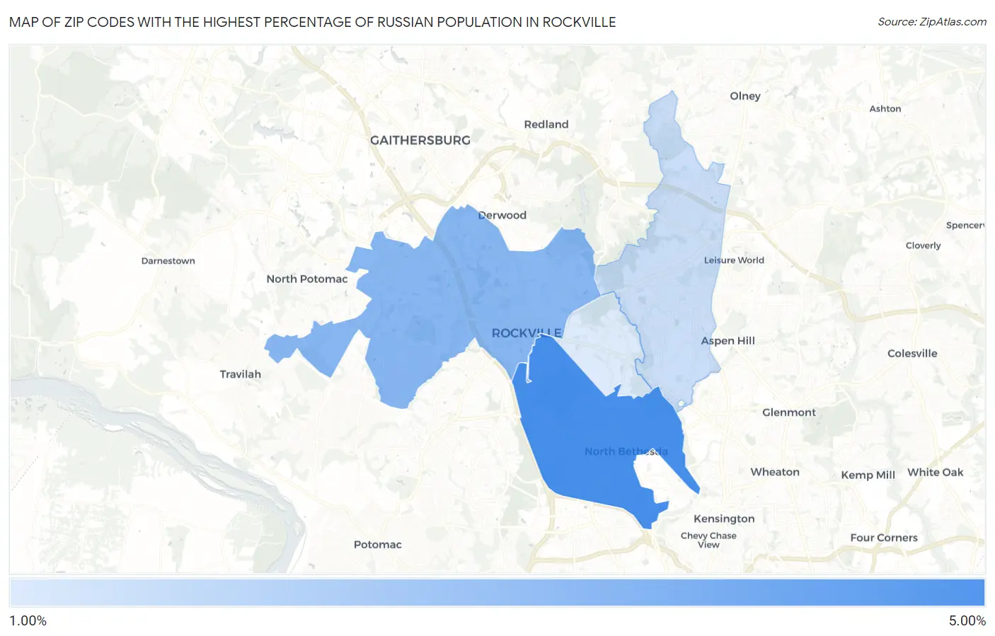Zip Codes with the Highest Percentage of Russian Population in Rockville Map