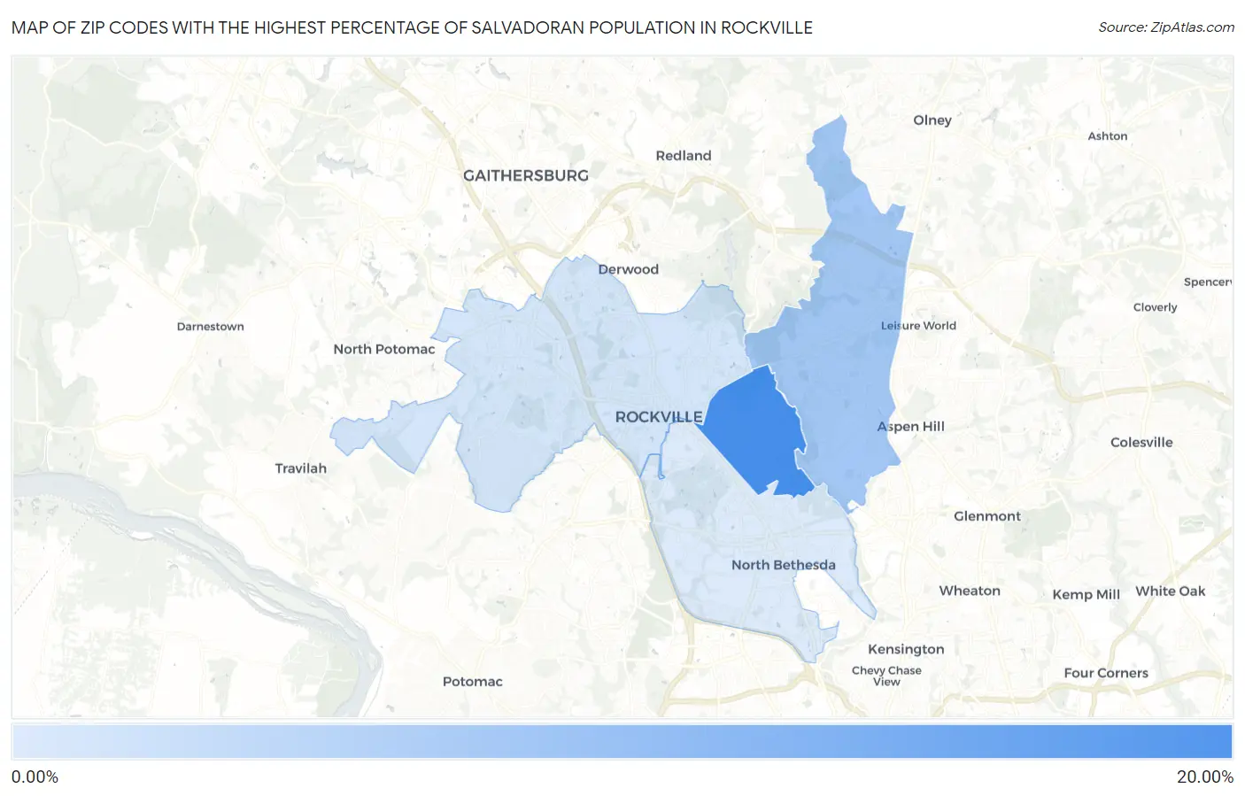 Zip Codes with the Highest Percentage of Salvadoran Population in Rockville Map