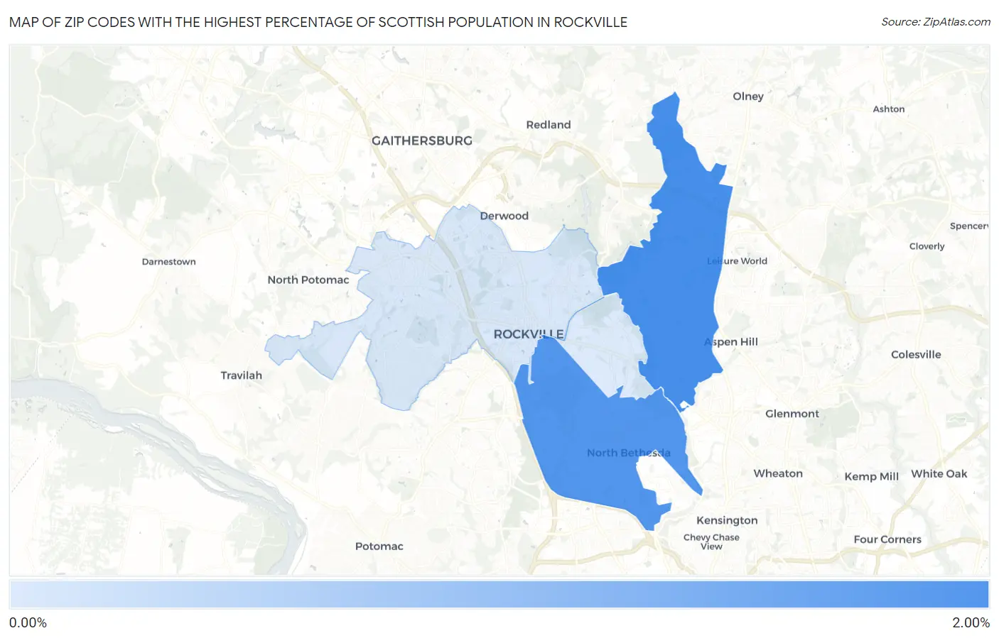 Zip Codes with the Highest Percentage of Scottish Population in Rockville Map
