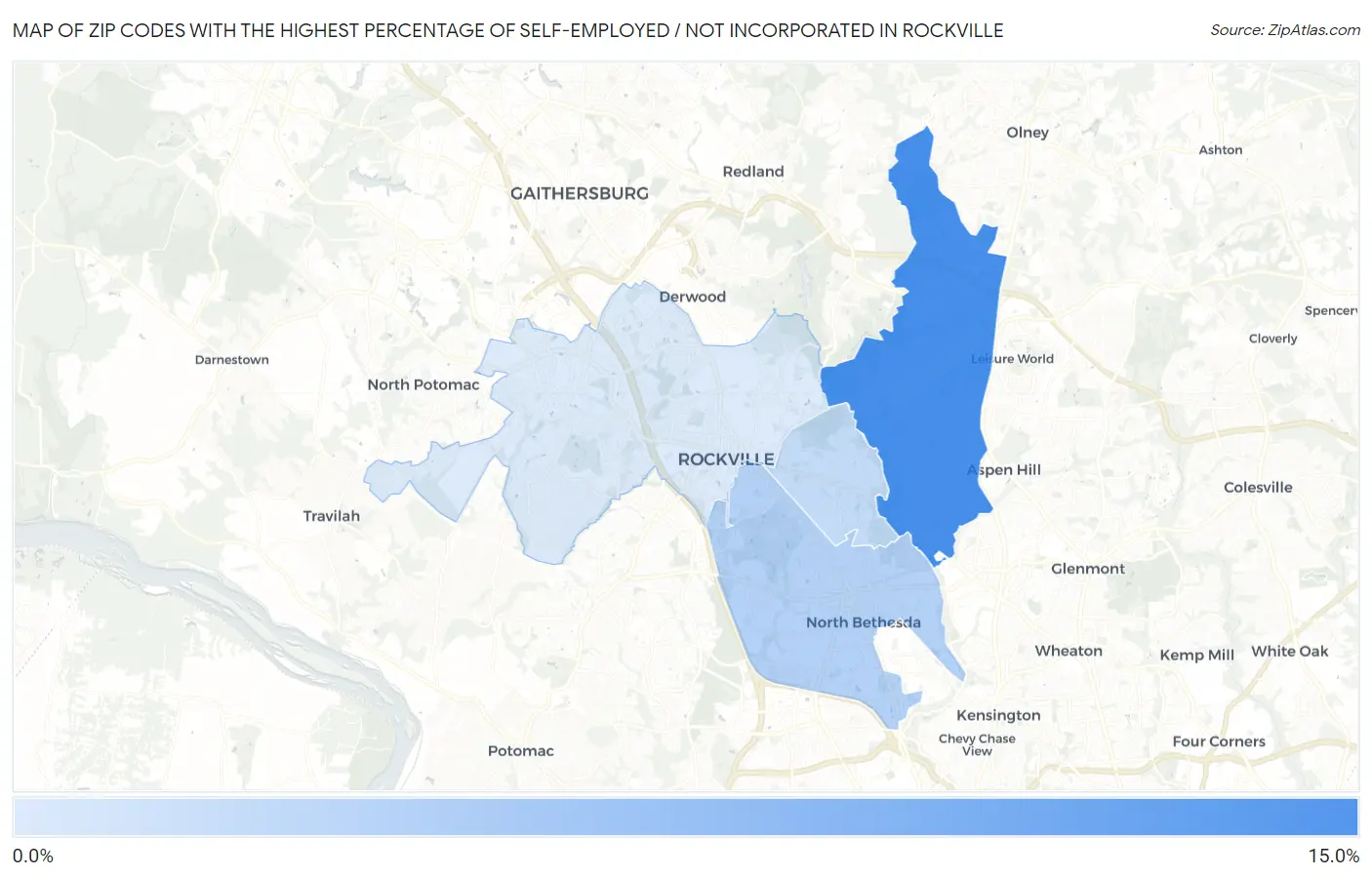 Zip Codes with the Highest Percentage of Self-Employed / Not Incorporated in Rockville Map