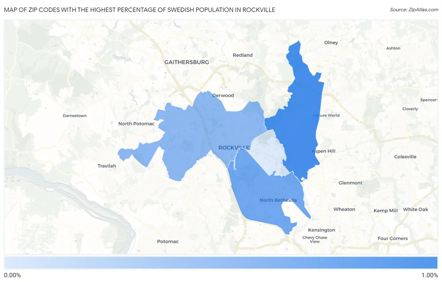 Zip Codes with the Highest Percentage of Swedish Population in Rockville Map