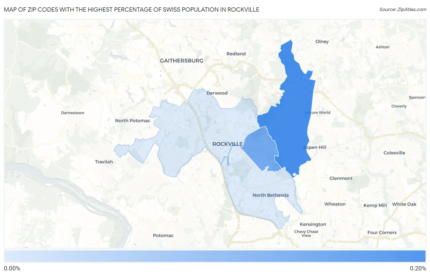 Zip Codes with the Highest Percentage of Swiss Population in Rockville Map