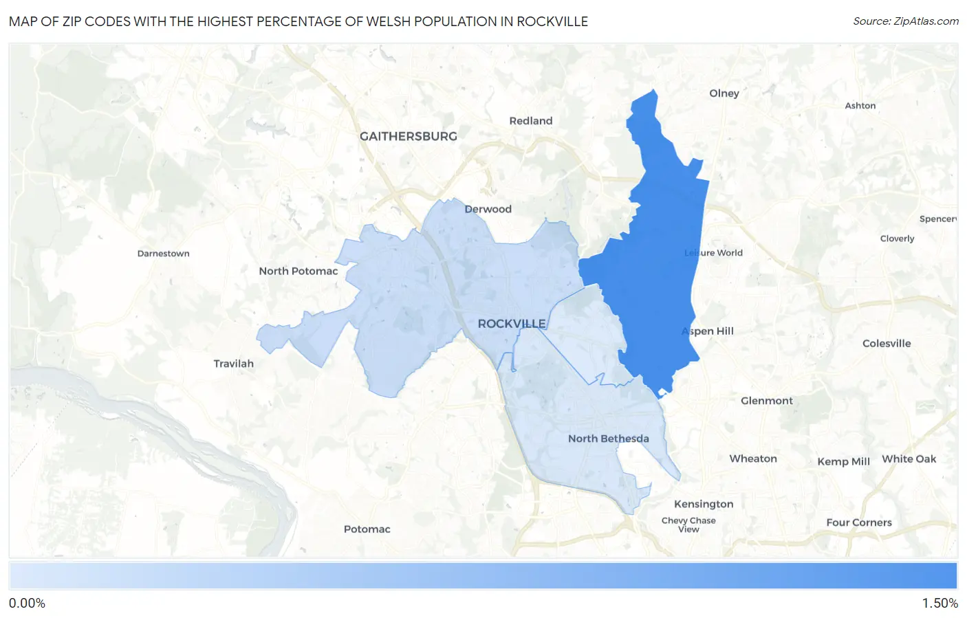 Zip Codes with the Highest Percentage of Welsh Population in Rockville Map