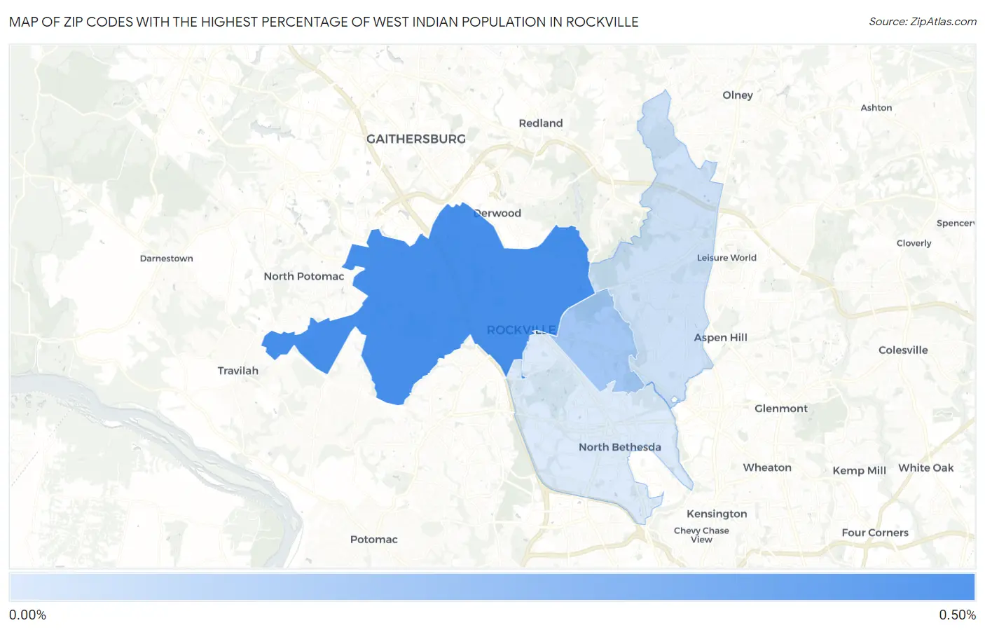 Zip Codes with the Highest Percentage of West Indian Population in Rockville Map