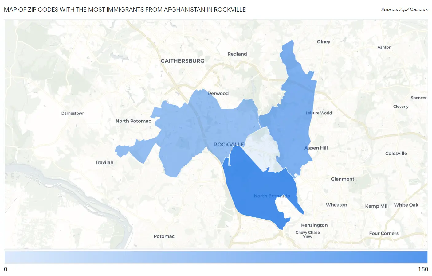 Zip Codes with the Most Immigrants from Afghanistan in Rockville Map