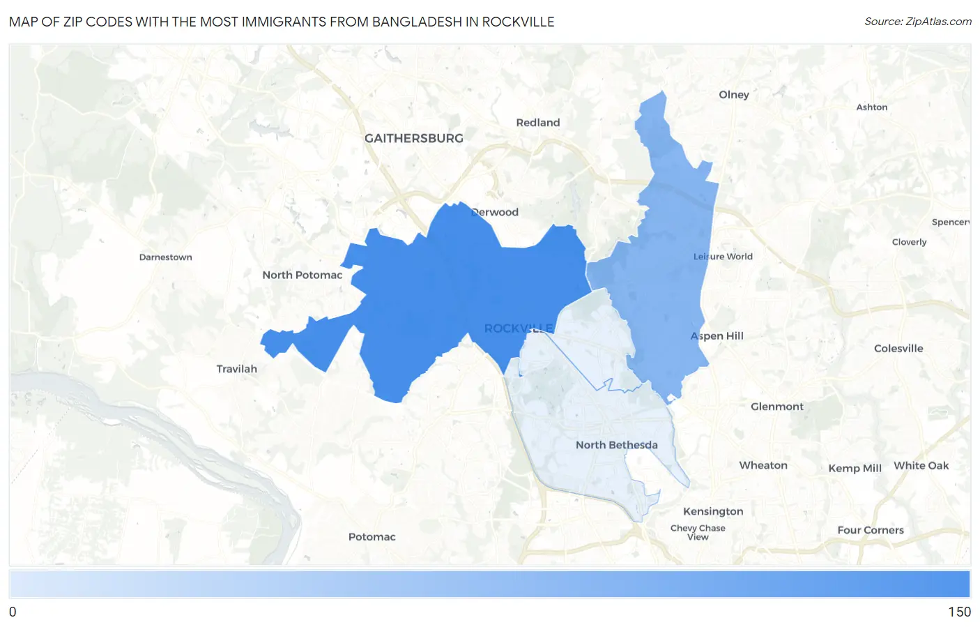 Zip Codes with the Most Immigrants from Bangladesh in Rockville Map