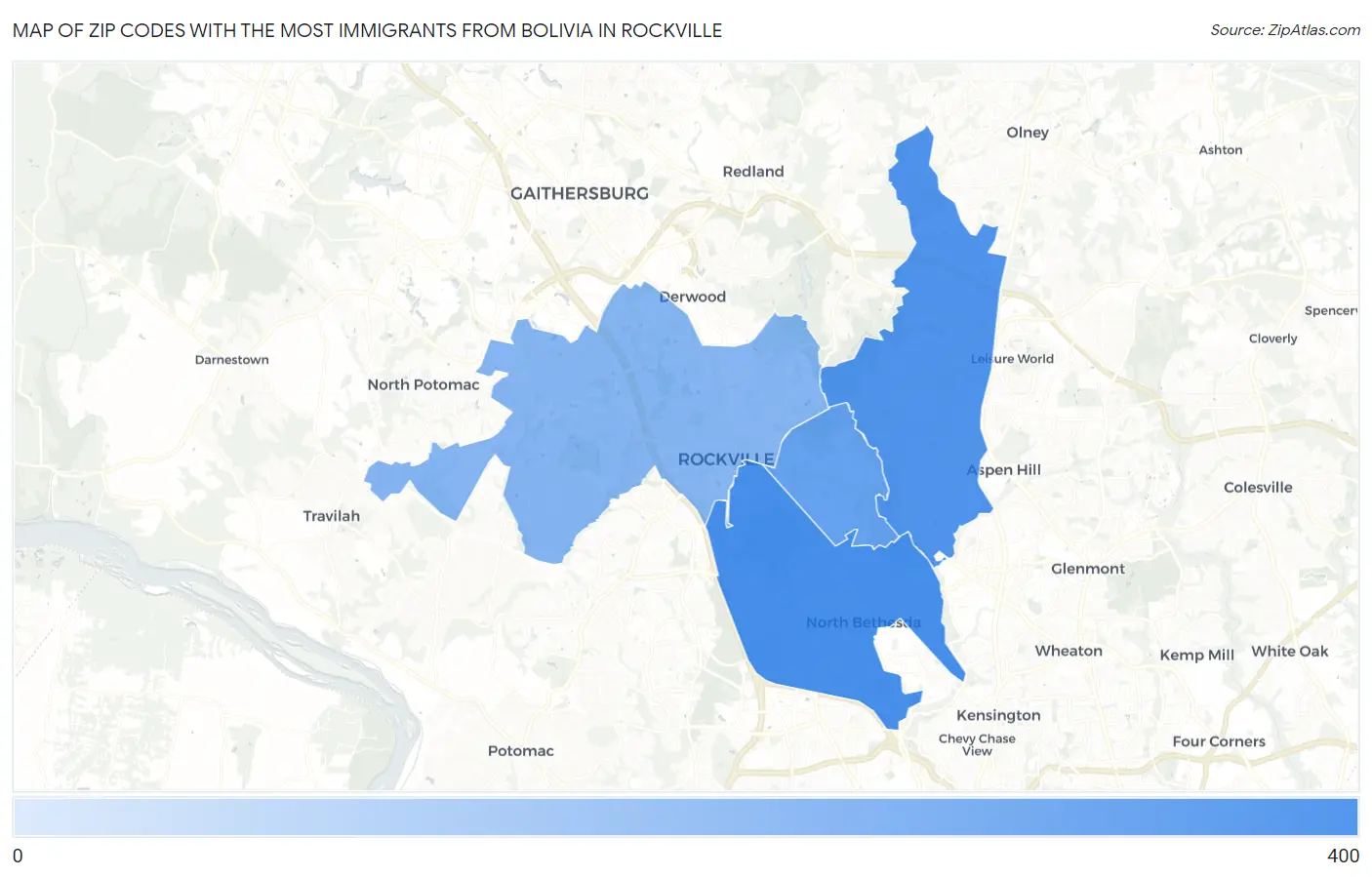 Zip Codes with the Most Immigrants from Bolivia in Rockville Map