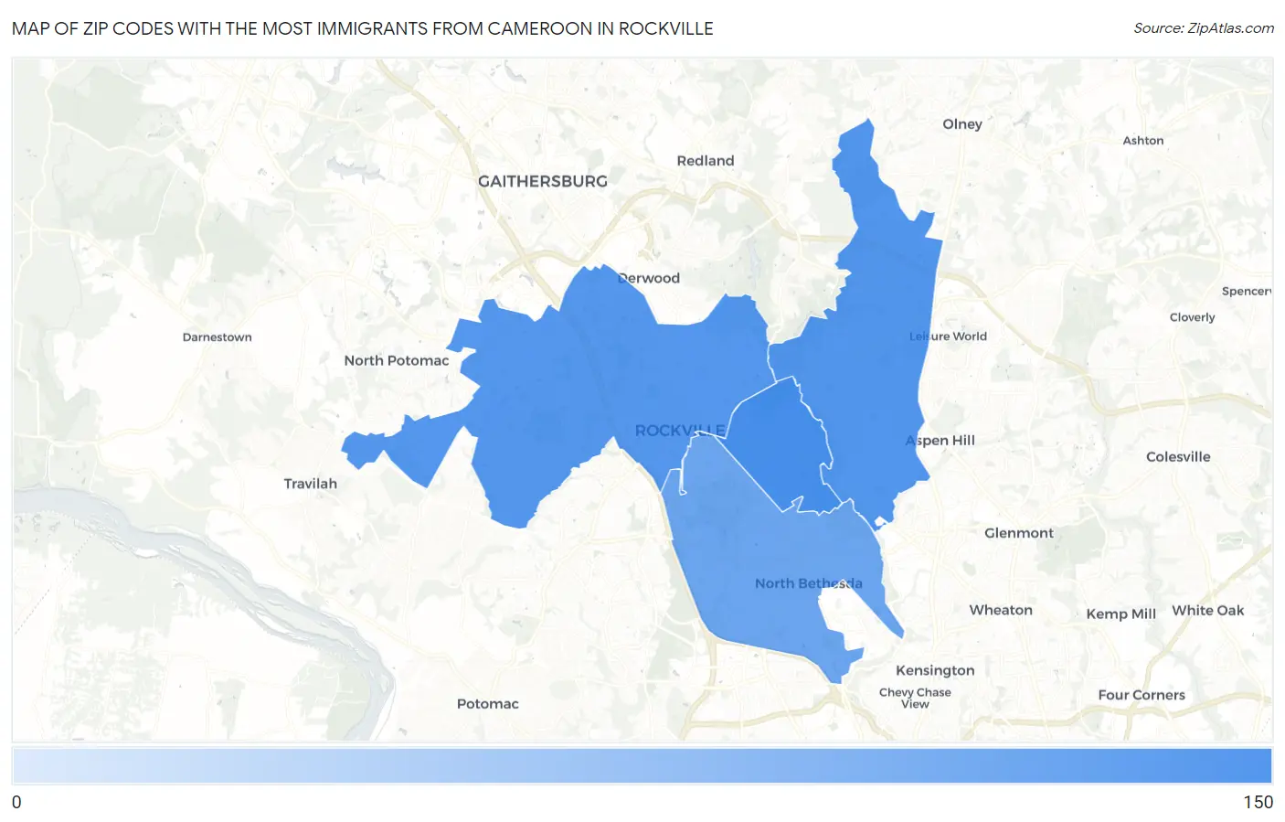 Zip Codes with the Most Immigrants from Cameroon in Rockville Map
