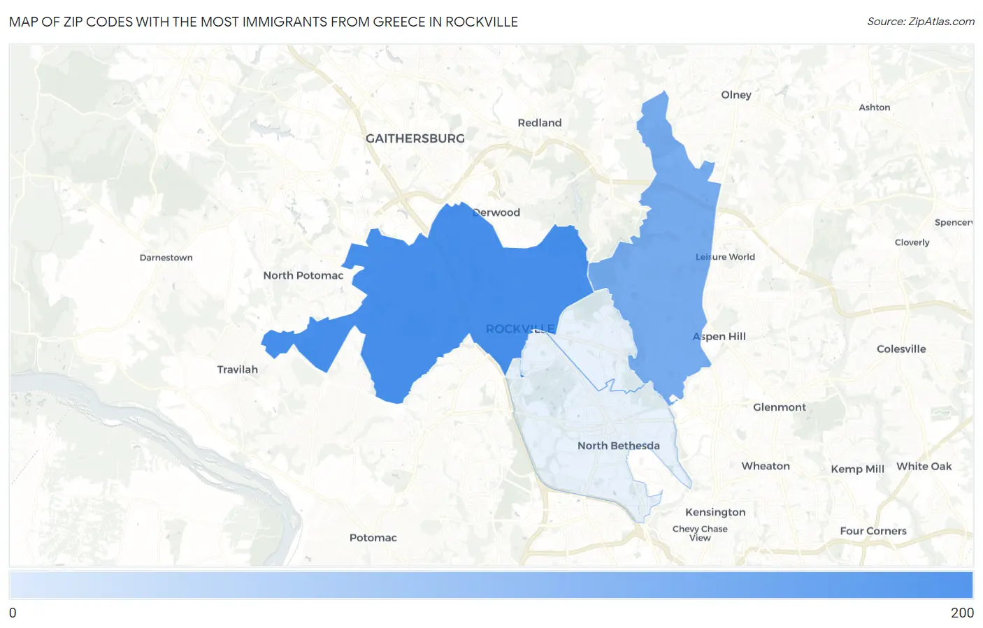 Zip Codes with the Most Immigrants from Greece in Rockville Map