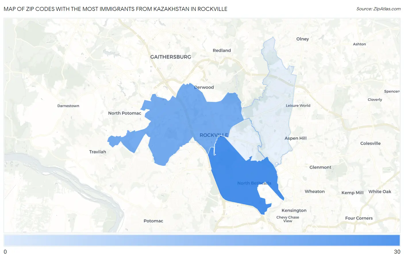 Zip Codes with the Most Immigrants from Kazakhstan in Rockville Map