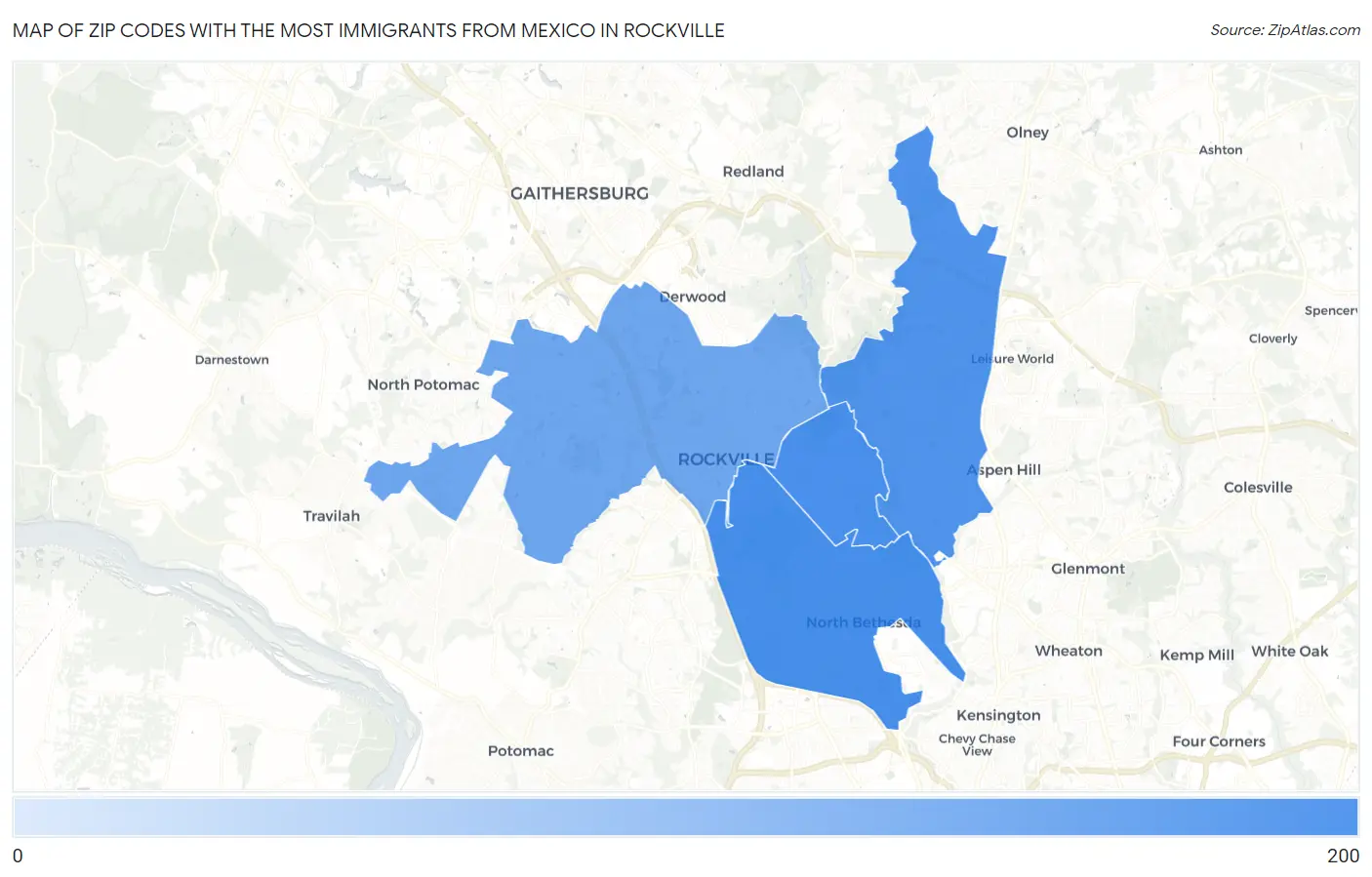 Zip Codes with the Most Immigrants from Mexico in Rockville Map