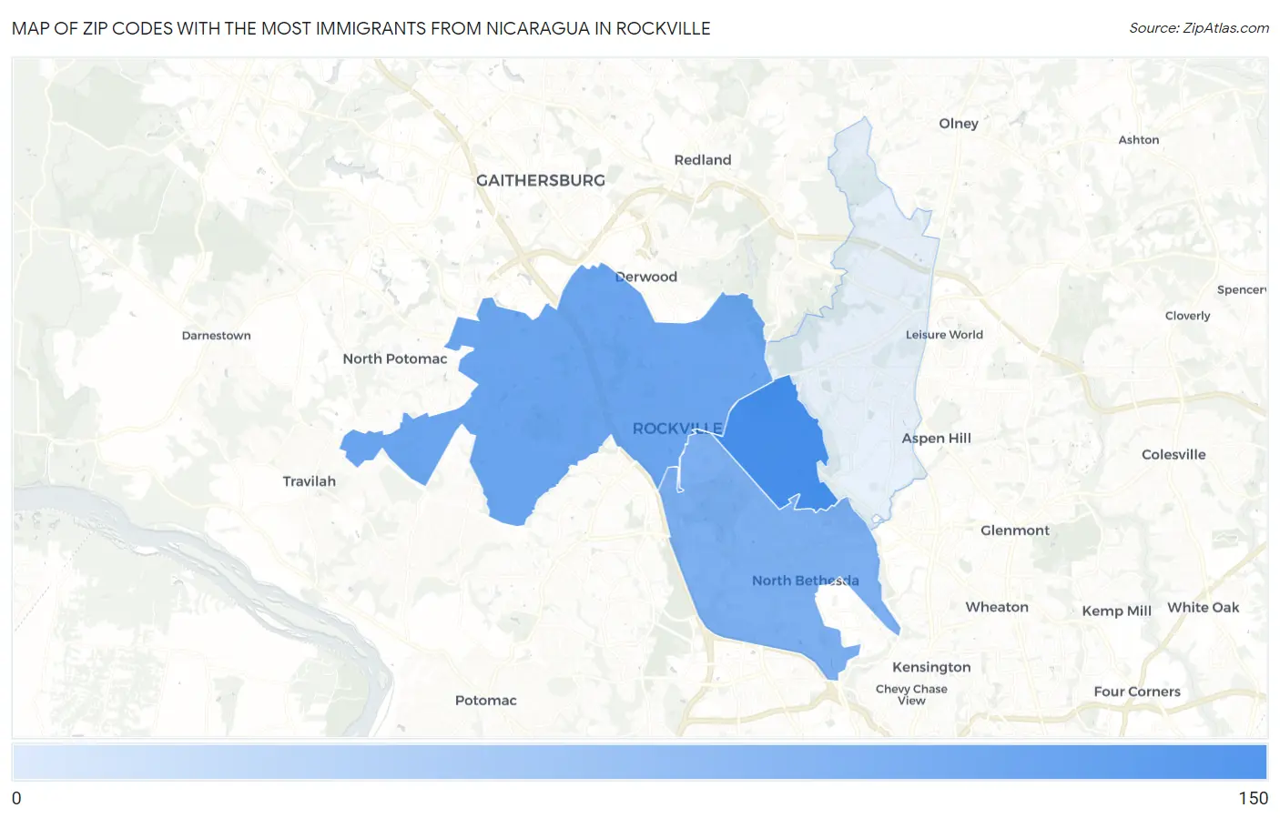 Zip Codes with the Most Immigrants from Nicaragua in Rockville Map