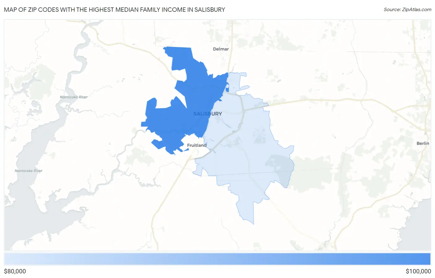 Zip Codes with the Highest Median Family Income in Salisbury Map