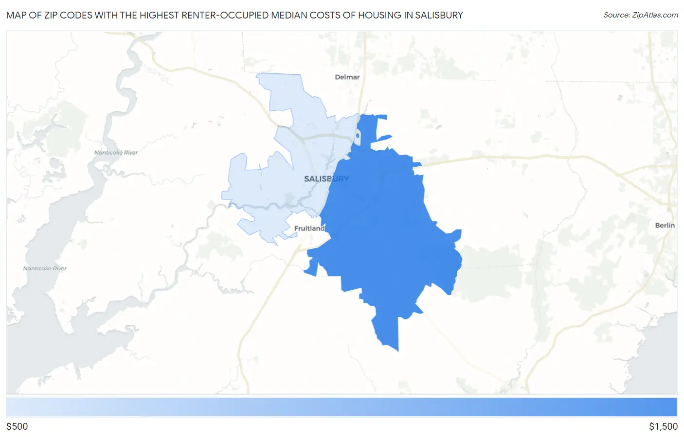 Zip Codes with the Highest Renter-Occupied Median Costs of Housing in Salisbury Map