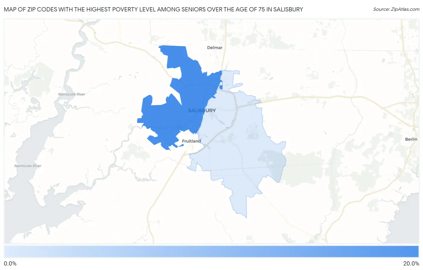 Zip Codes with the Highest Poverty Level Among Seniors Over the Age of 75 in Salisbury Map
