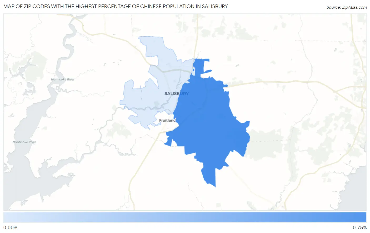 Zip Codes with the Highest Percentage of Chinese Population in Salisbury Map