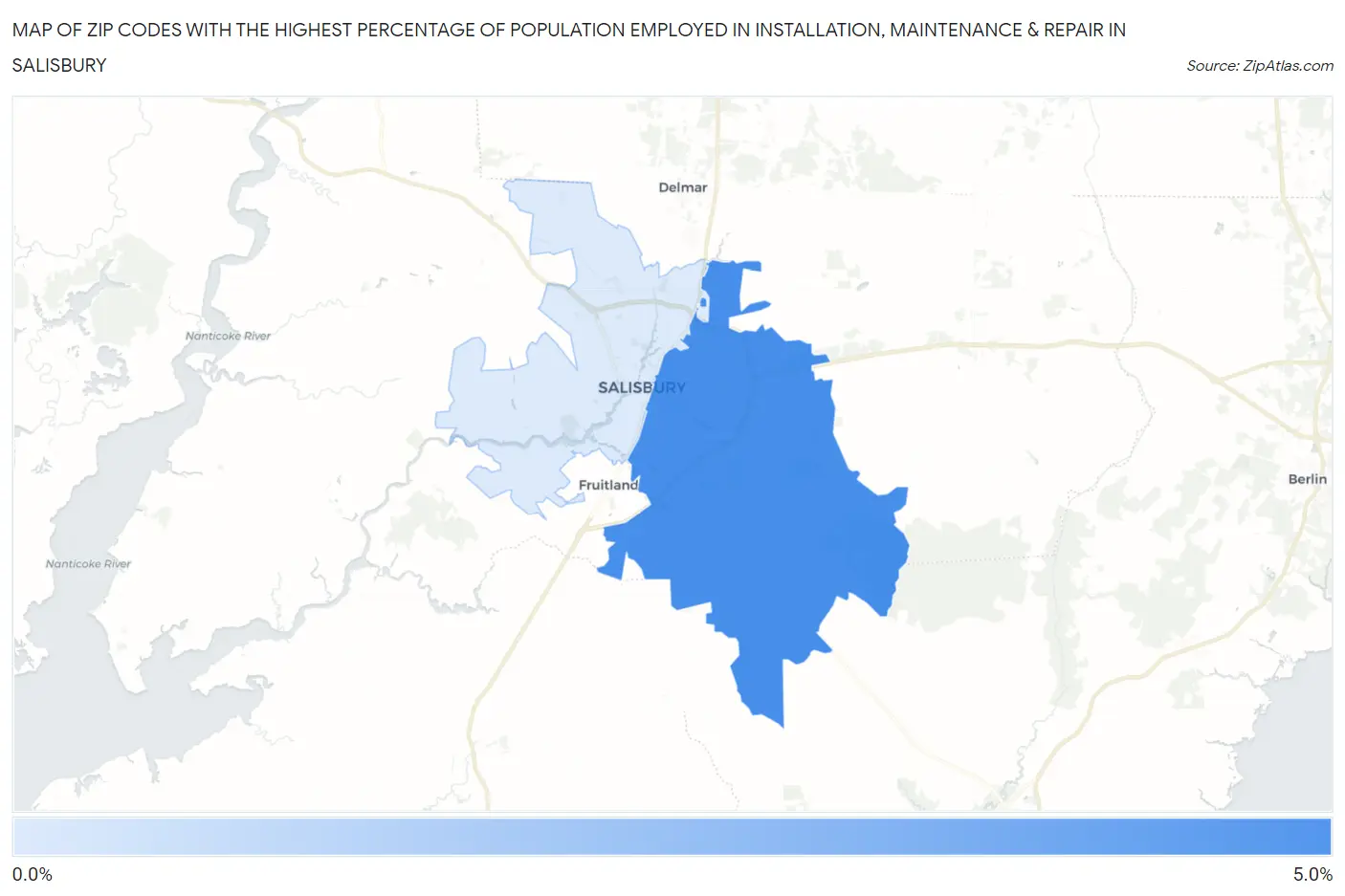 Zip Codes with the Highest Percentage of Population Employed in Installation, Maintenance & Repair in Salisbury Map