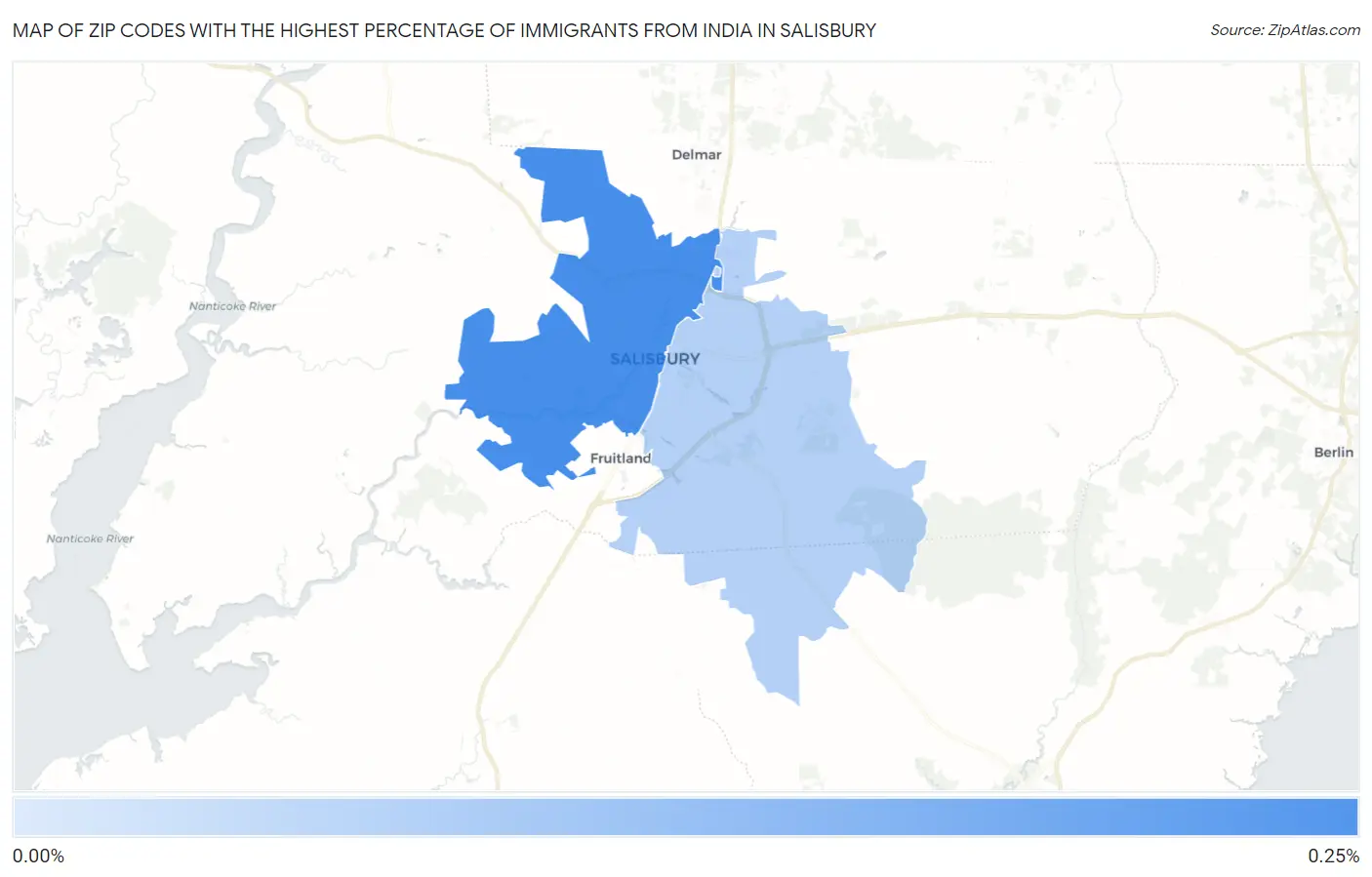 Zip Codes with the Highest Percentage of Immigrants from India in Salisbury Map