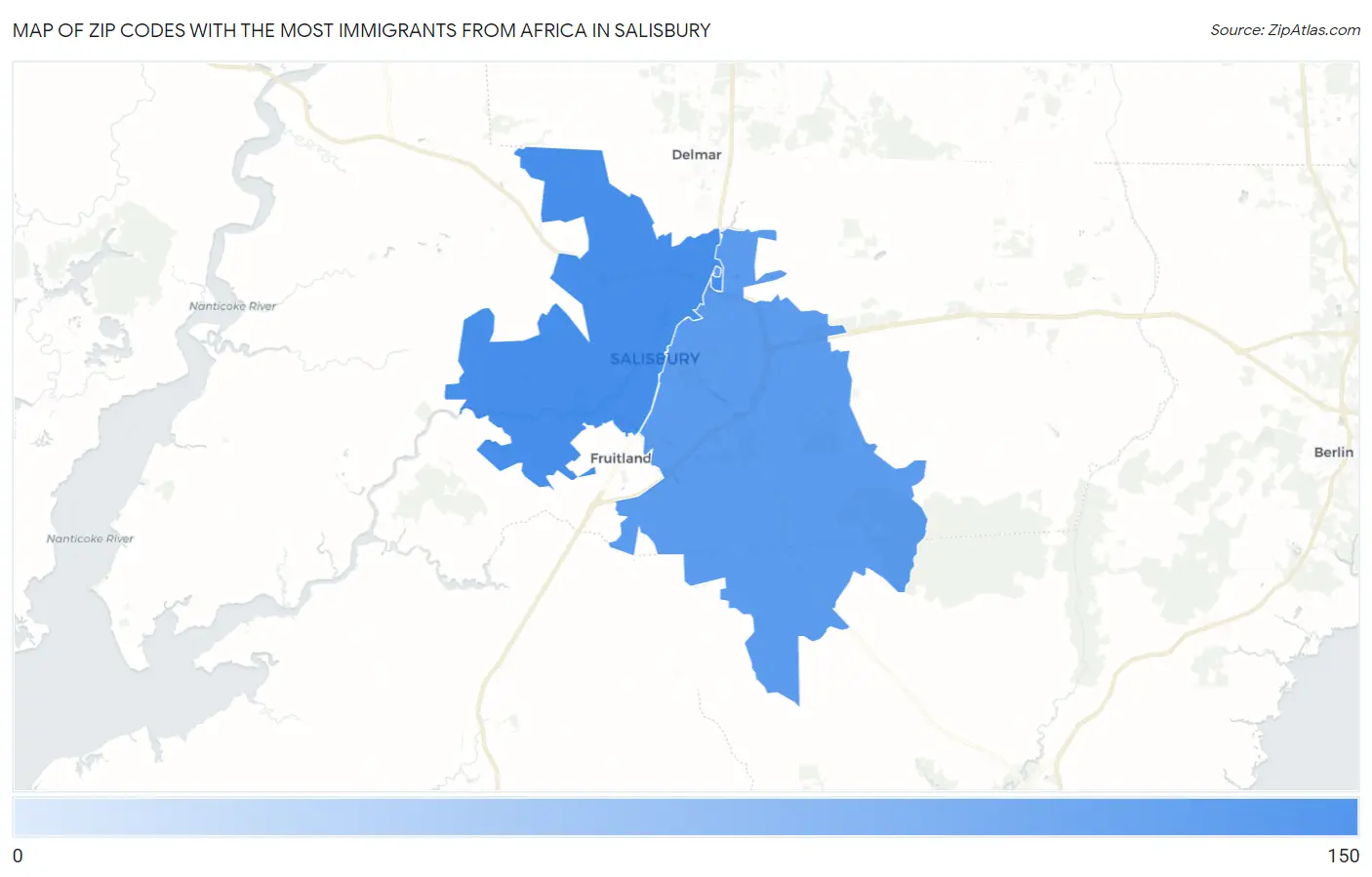 Zip Codes with the Most Immigrants from Africa in Salisbury Map