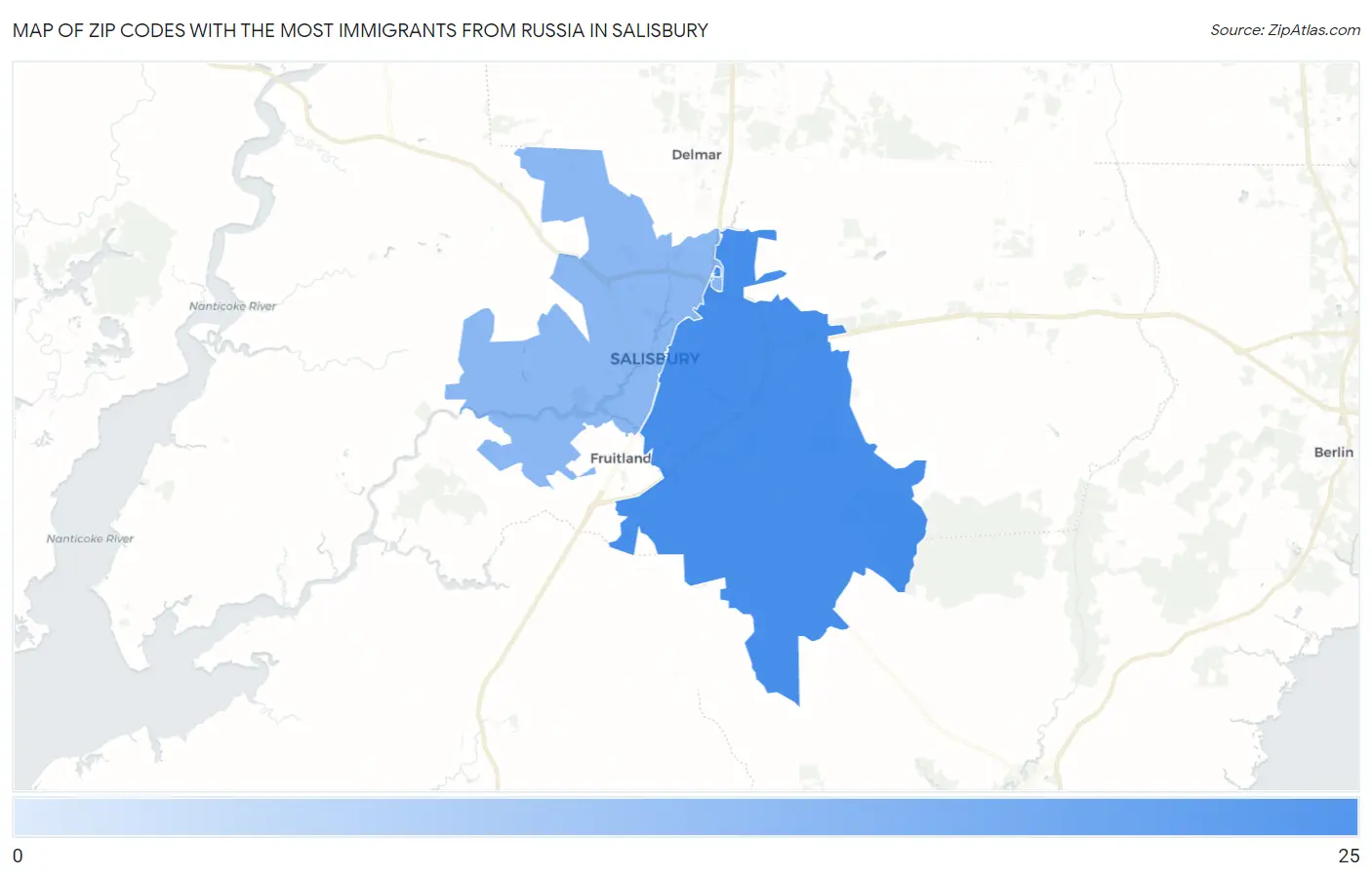 Zip Codes with the Most Immigrants from Russia in Salisbury Map