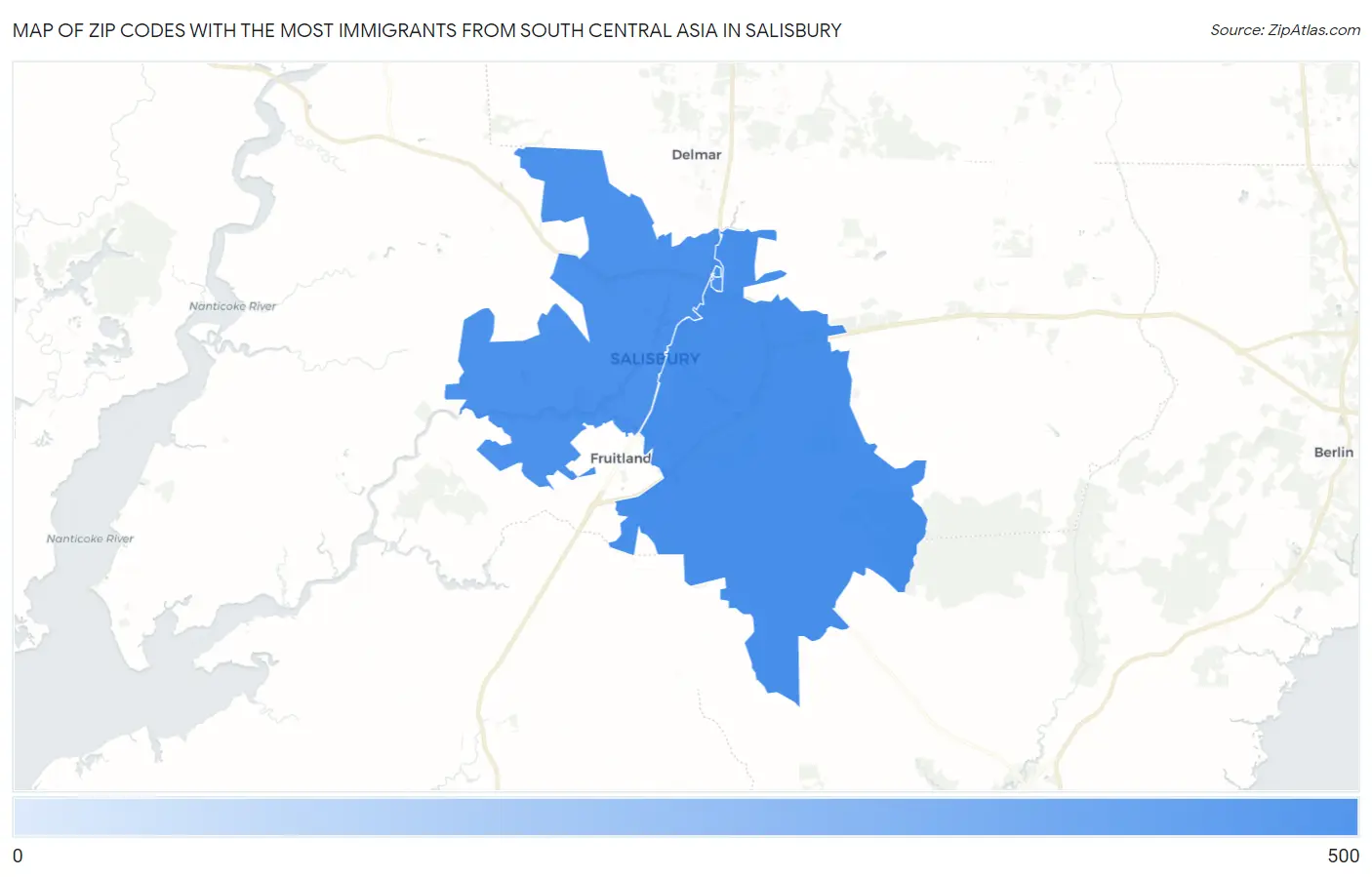 Zip Codes with the Most Immigrants from South Central Asia in Salisbury Map