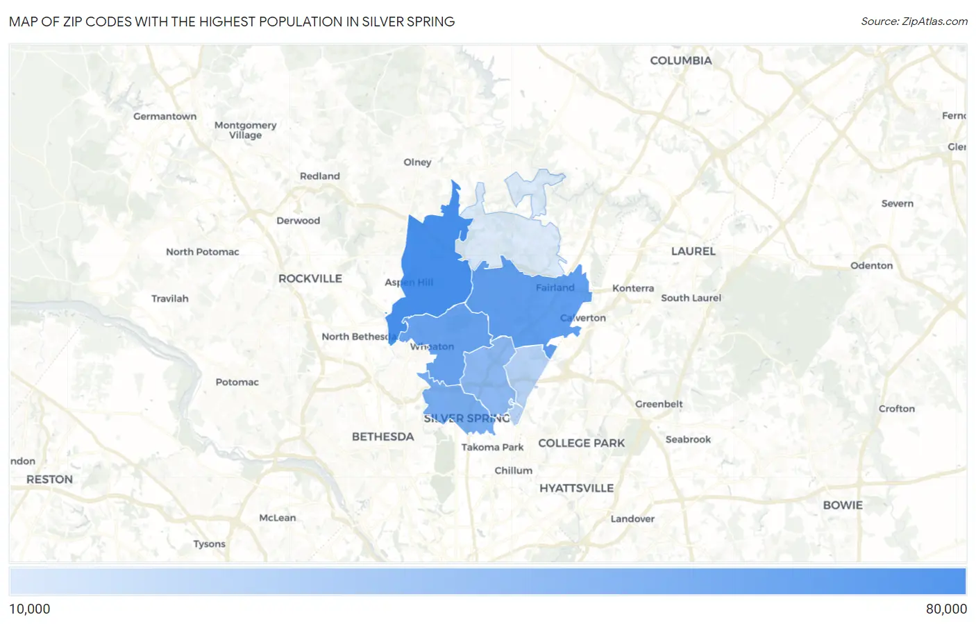 Zip Codes with the Highest Population in Silver Spring Map