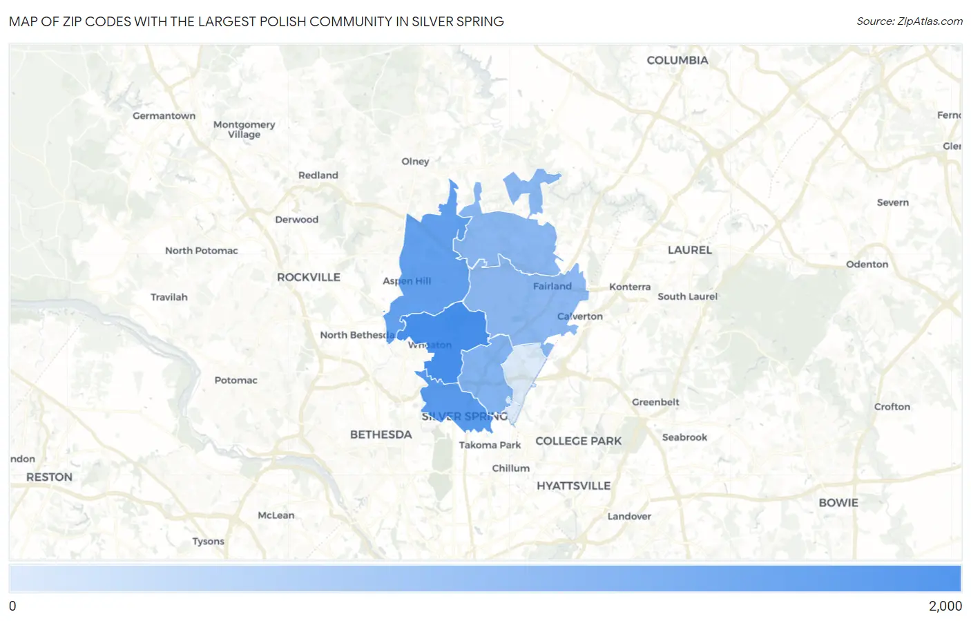 Zip Codes with the Largest Polish Community in Silver Spring Map