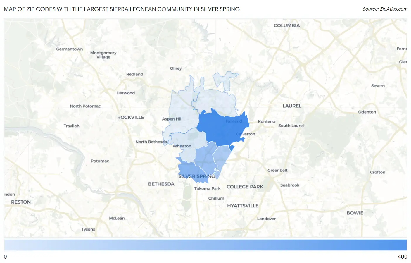 Zip Codes with the Largest Sierra Leonean Community in Silver Spring Map