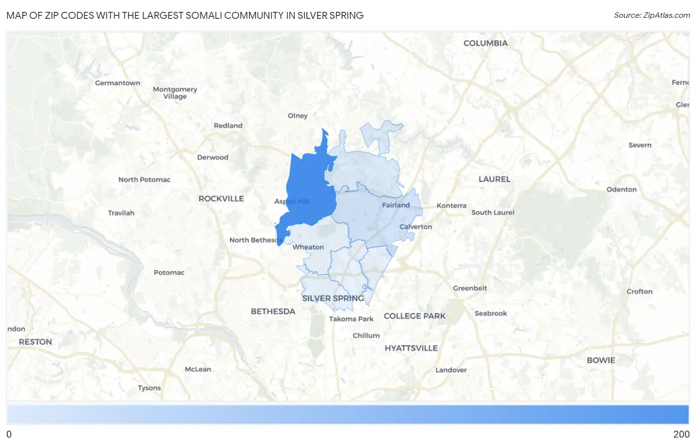Zip Codes with the Largest Somali Community in Silver Spring Map