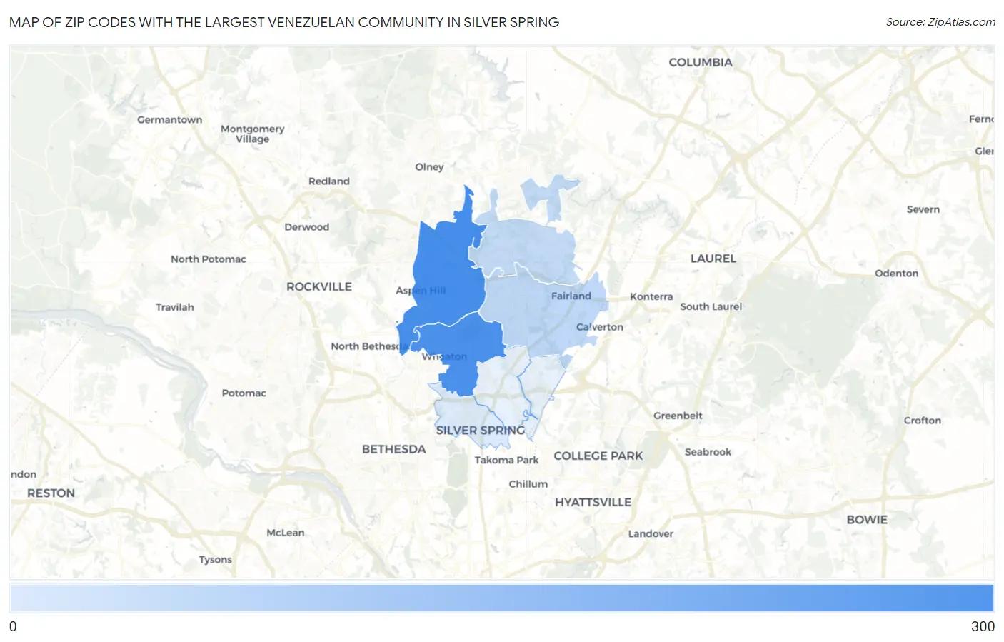 Zip Codes with the Largest Venezuelan Community in Silver Spring Map