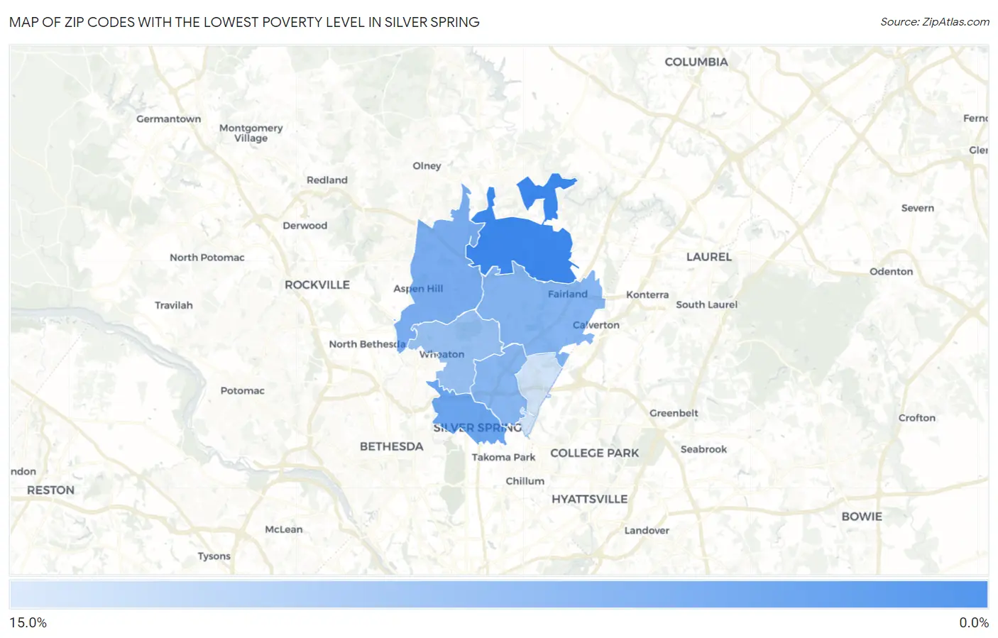 Zip Codes with the Lowest Poverty Level in Silver Spring Map