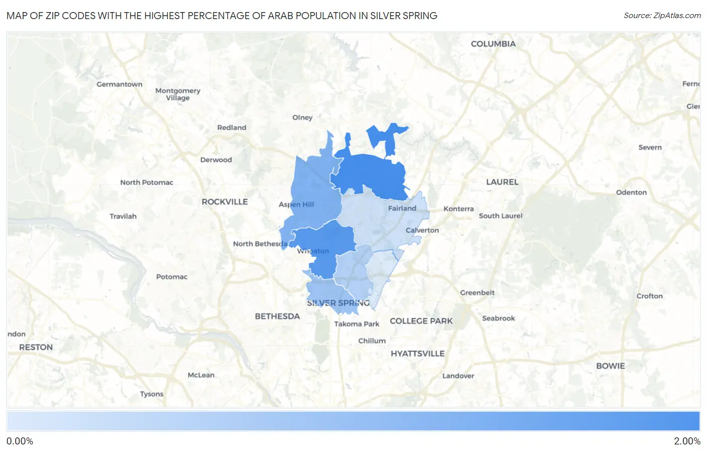 Zip Codes with the Highest Percentage of Arab Population in Silver Spring Map