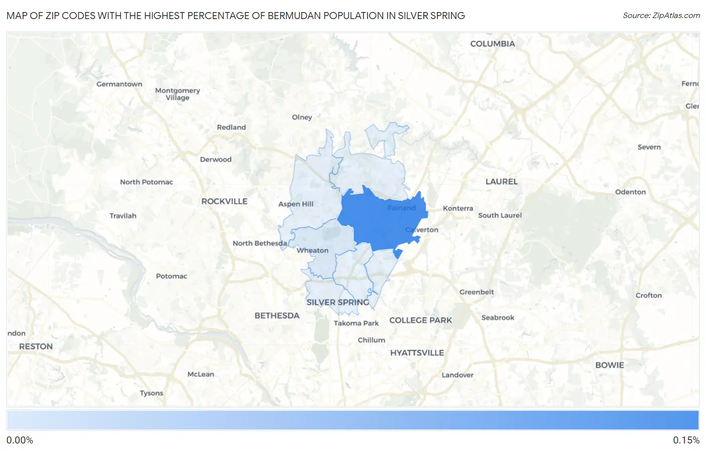 Zip Codes with the Highest Percentage of Bermudan Population in Silver Spring Map