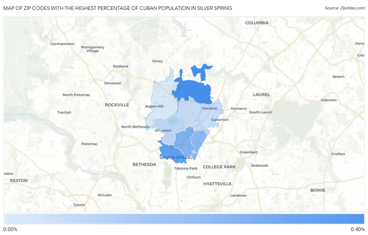 Zip Codes with the Highest Percentage of Cuban Population in Silver Spring Map