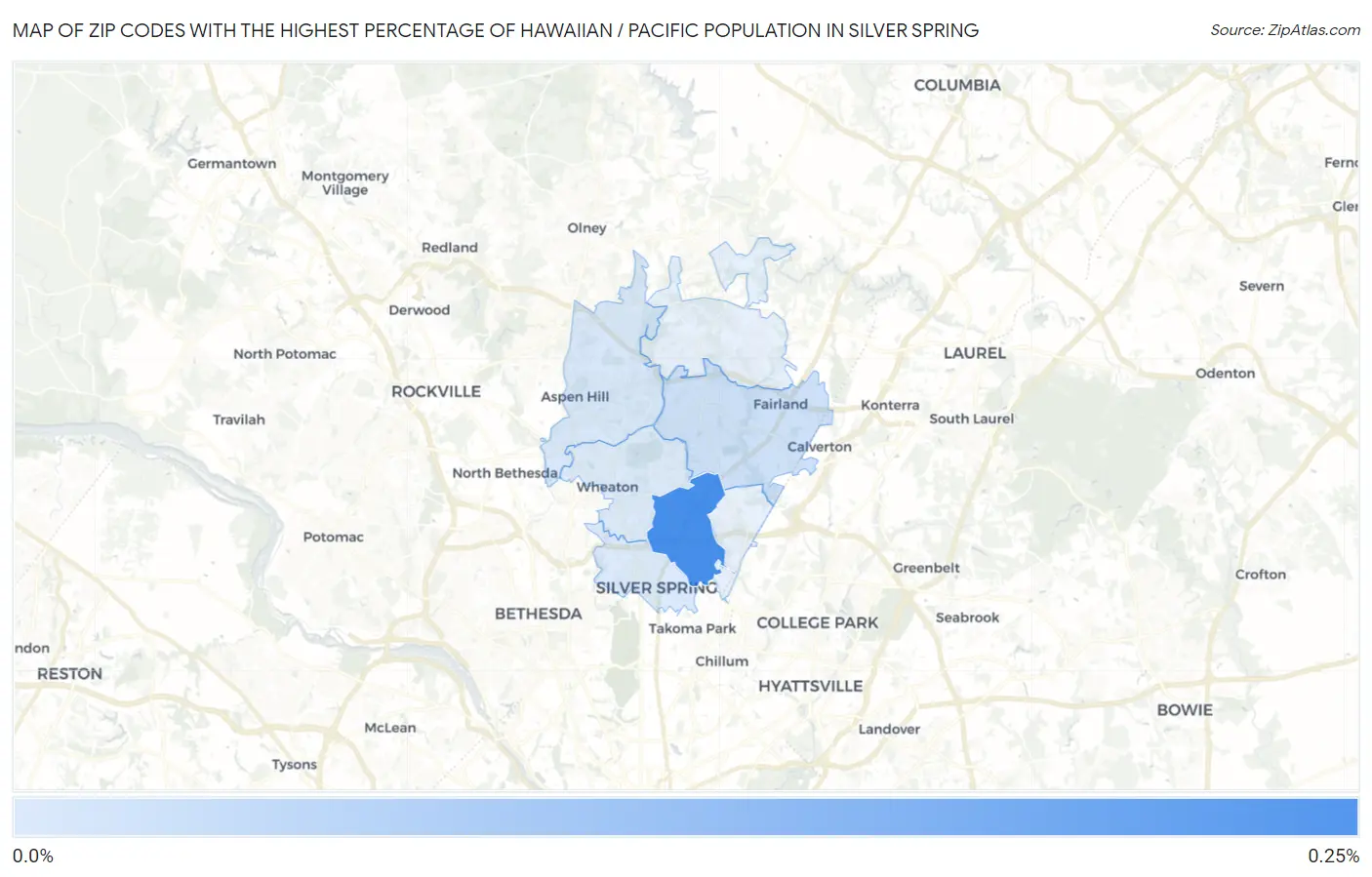 Zip Codes with the Highest Percentage of Hawaiian / Pacific Population in Silver Spring Map