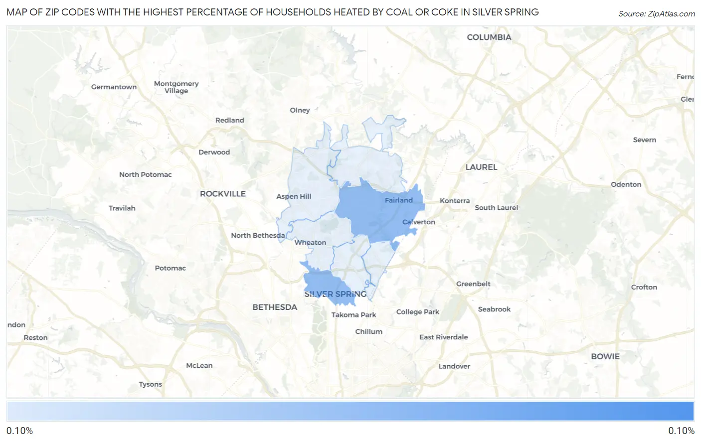 Zip Codes with the Highest Percentage of Households Heated by Coal or Coke in Silver Spring Map