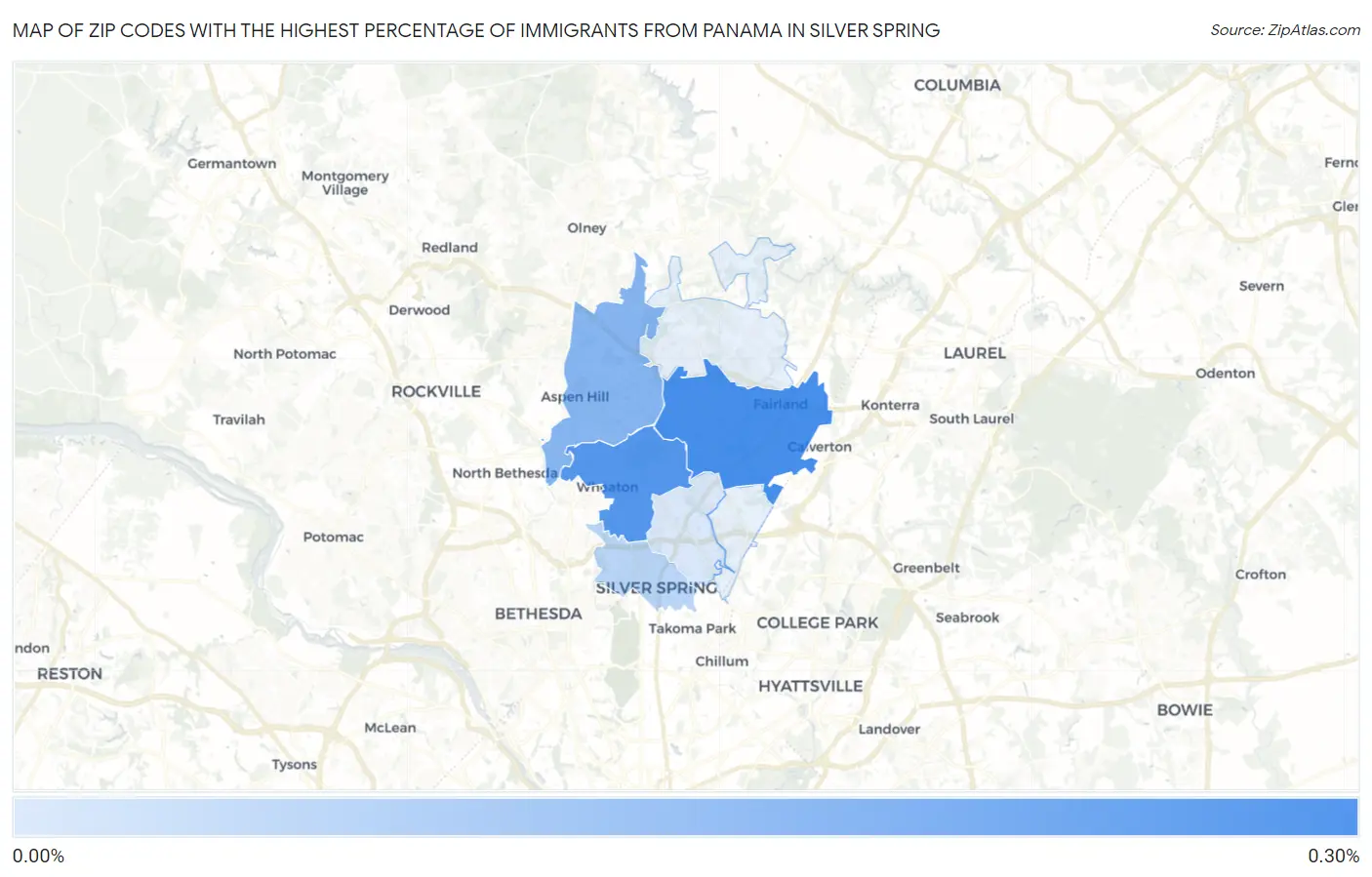 Zip Codes with the Highest Percentage of Immigrants from Panama in Silver Spring Map